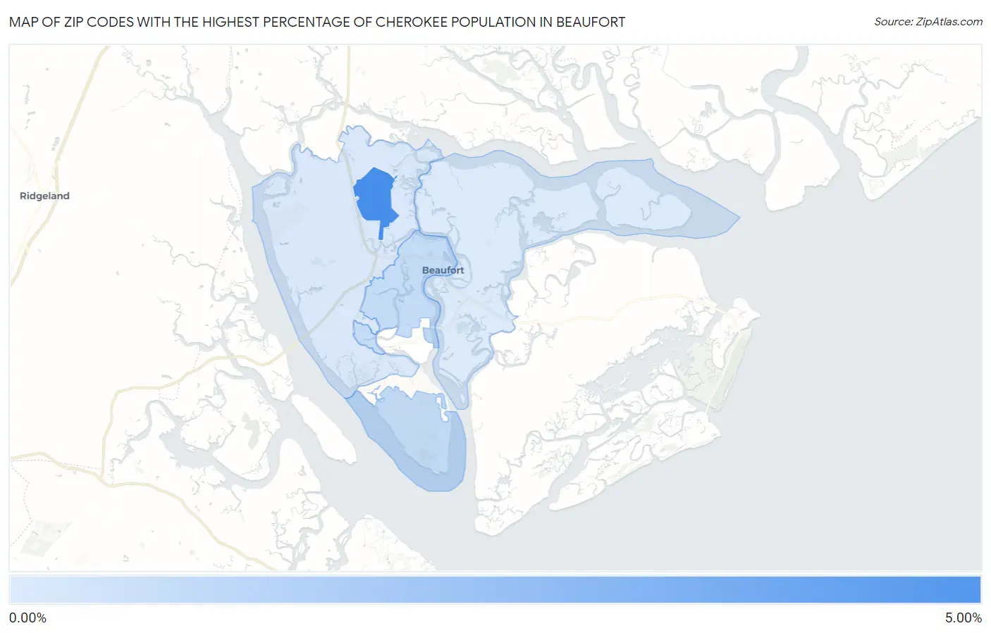 Zip Codes with the Highest Percentage of Cherokee Population in Beaufort Map
