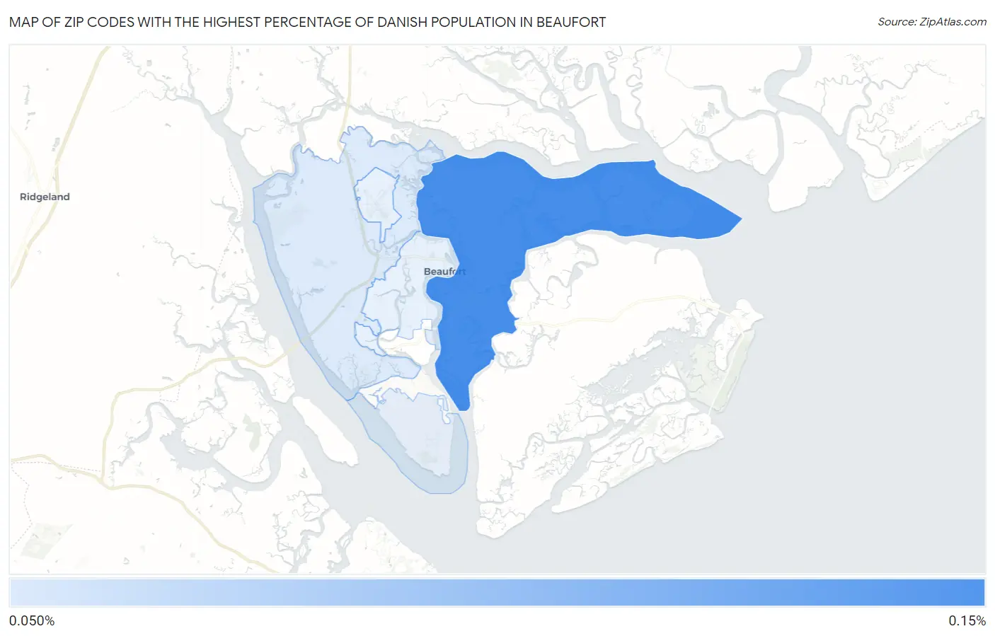 Zip Codes with the Highest Percentage of Danish Population in Beaufort Map
