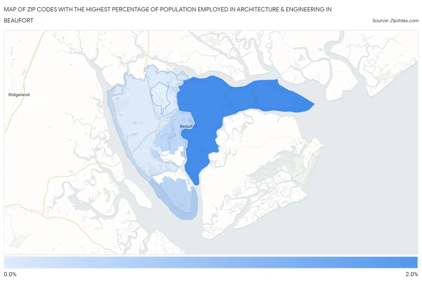 Zip Codes with the Highest Percentage of Population Employed in Architecture & Engineering in Beaufort Map