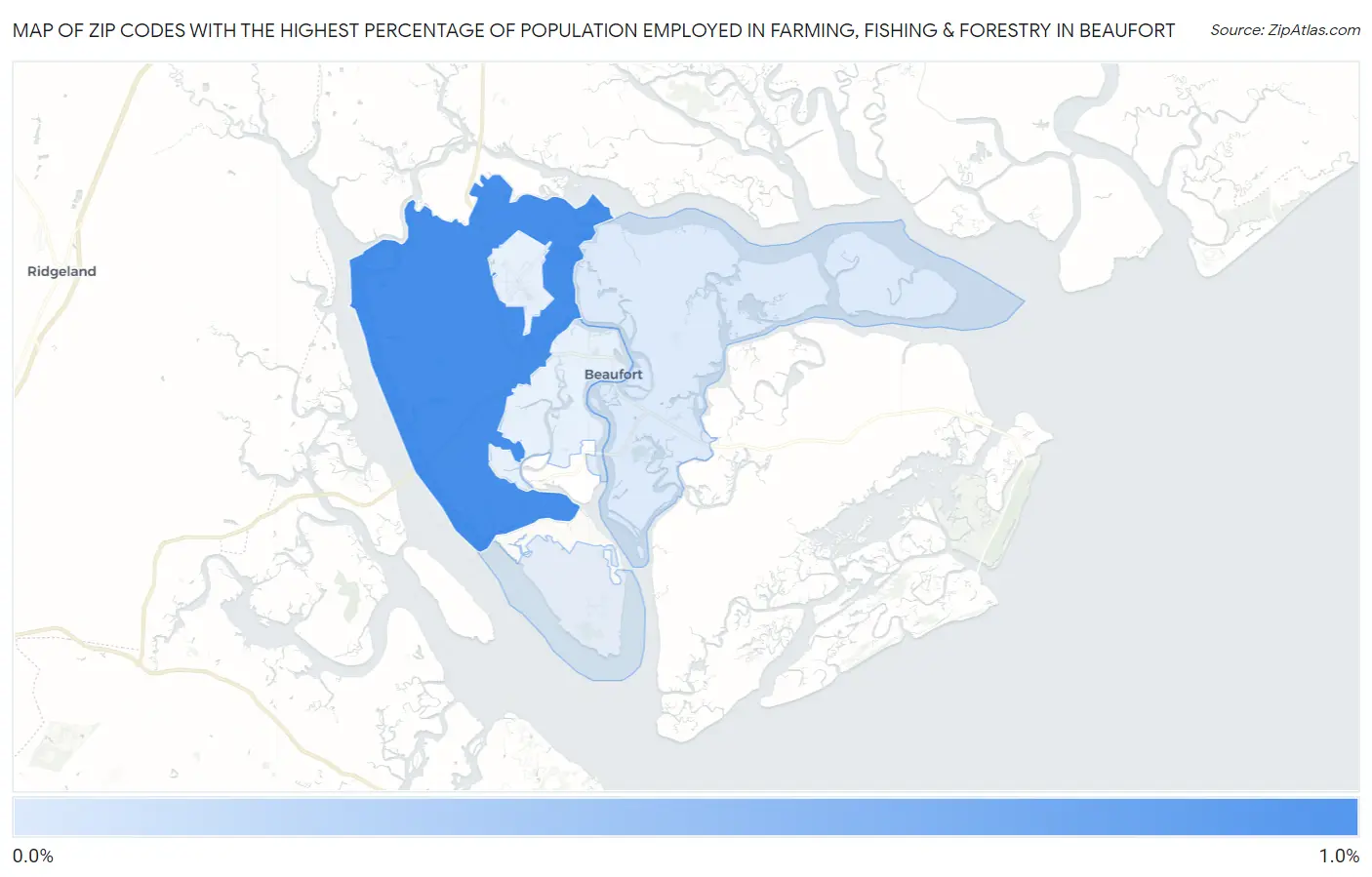 Zip Codes with the Highest Percentage of Population Employed in Farming, Fishing & Forestry in Beaufort Map