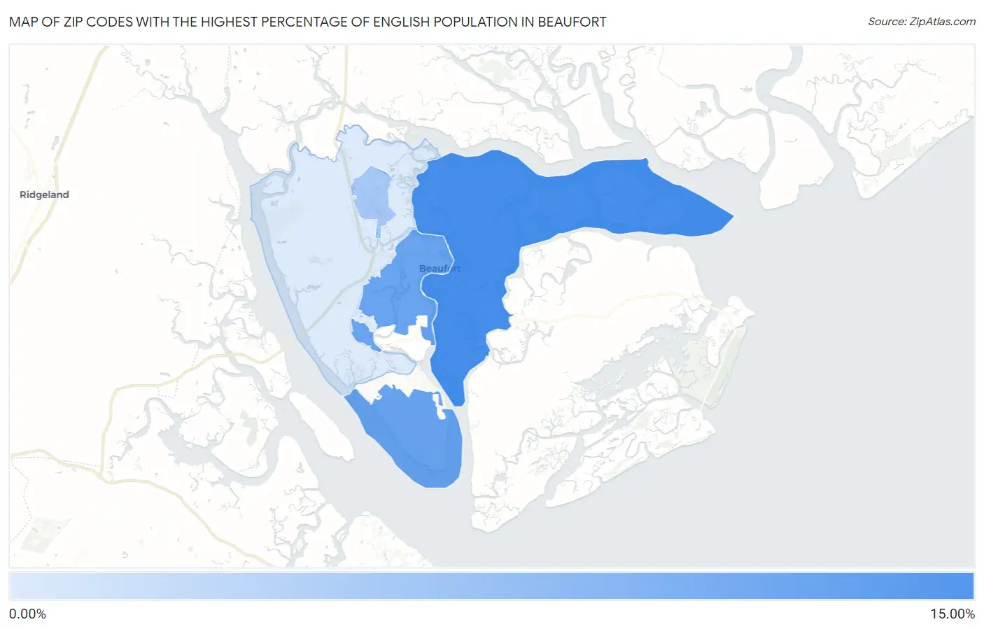 Zip Codes with the Highest Percentage of English Population in Beaufort Map