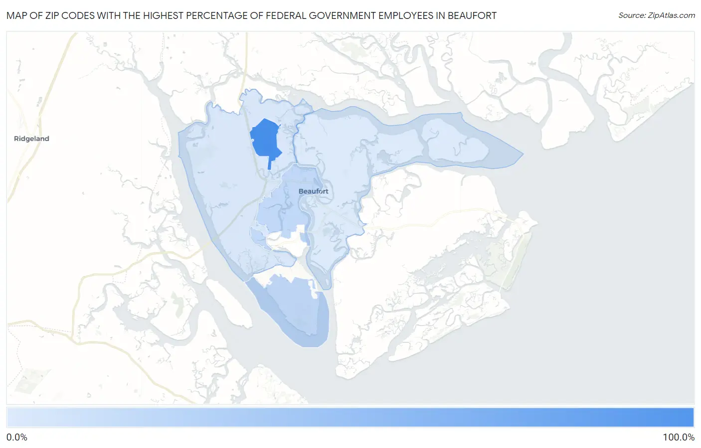 Zip Codes with the Highest Percentage of Federal Government Employees in Beaufort Map