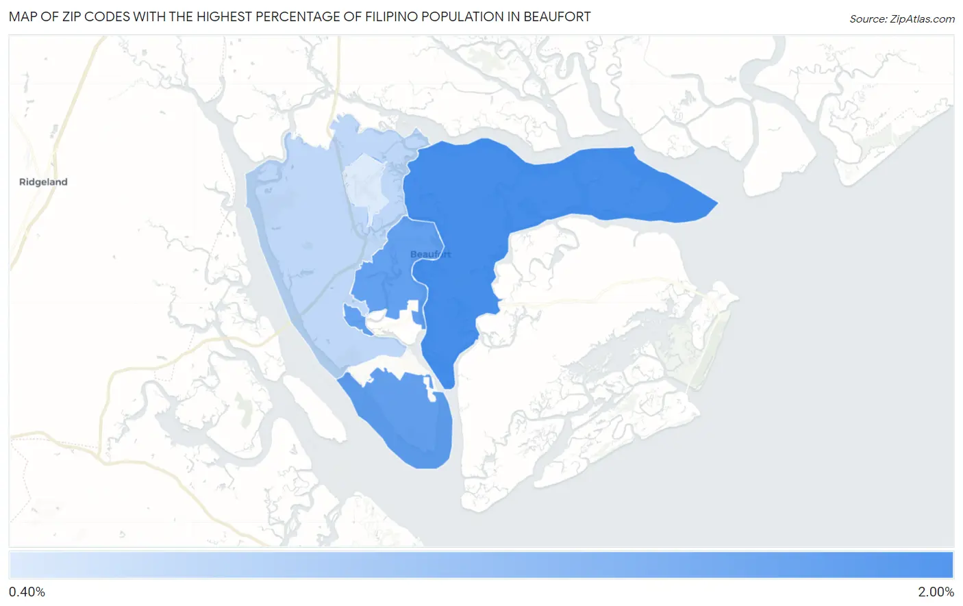 Zip Codes with the Highest Percentage of Filipino Population in Beaufort Map