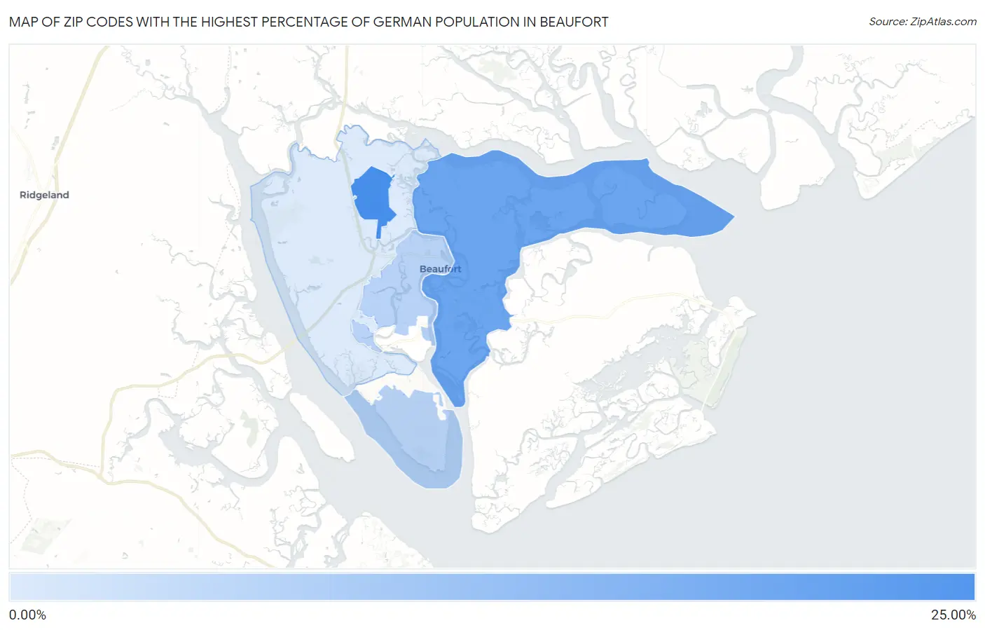 Zip Codes with the Highest Percentage of German Population in Beaufort Map