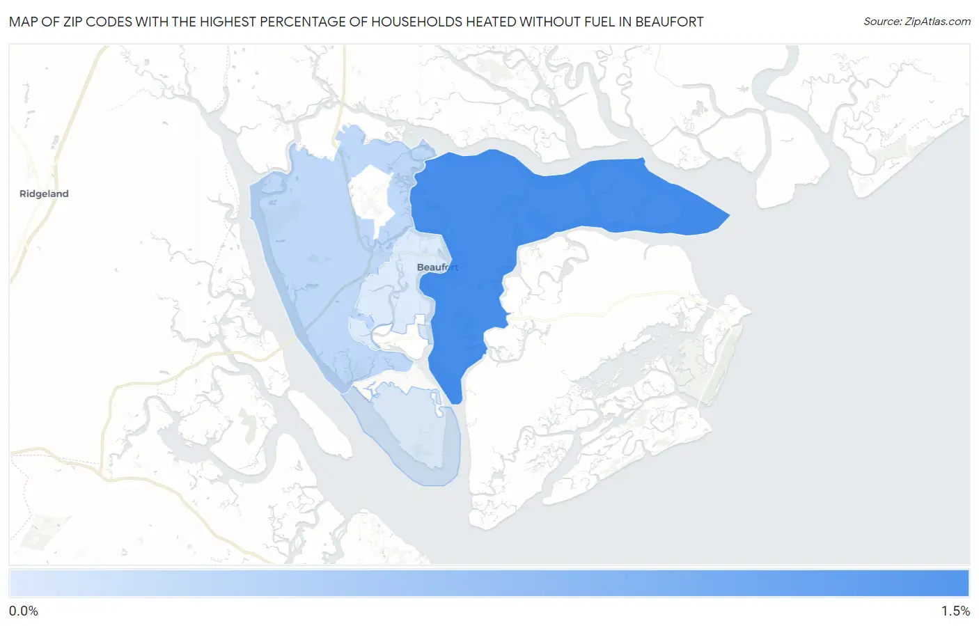 Zip Codes with the Highest Percentage of Households Heated without Fuel in Beaufort Map
