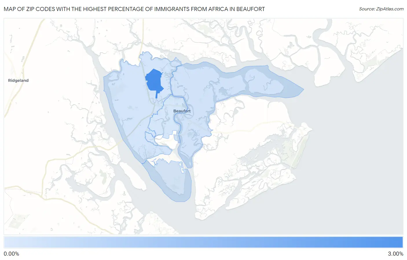 Zip Codes with the Highest Percentage of Immigrants from Africa in Beaufort Map