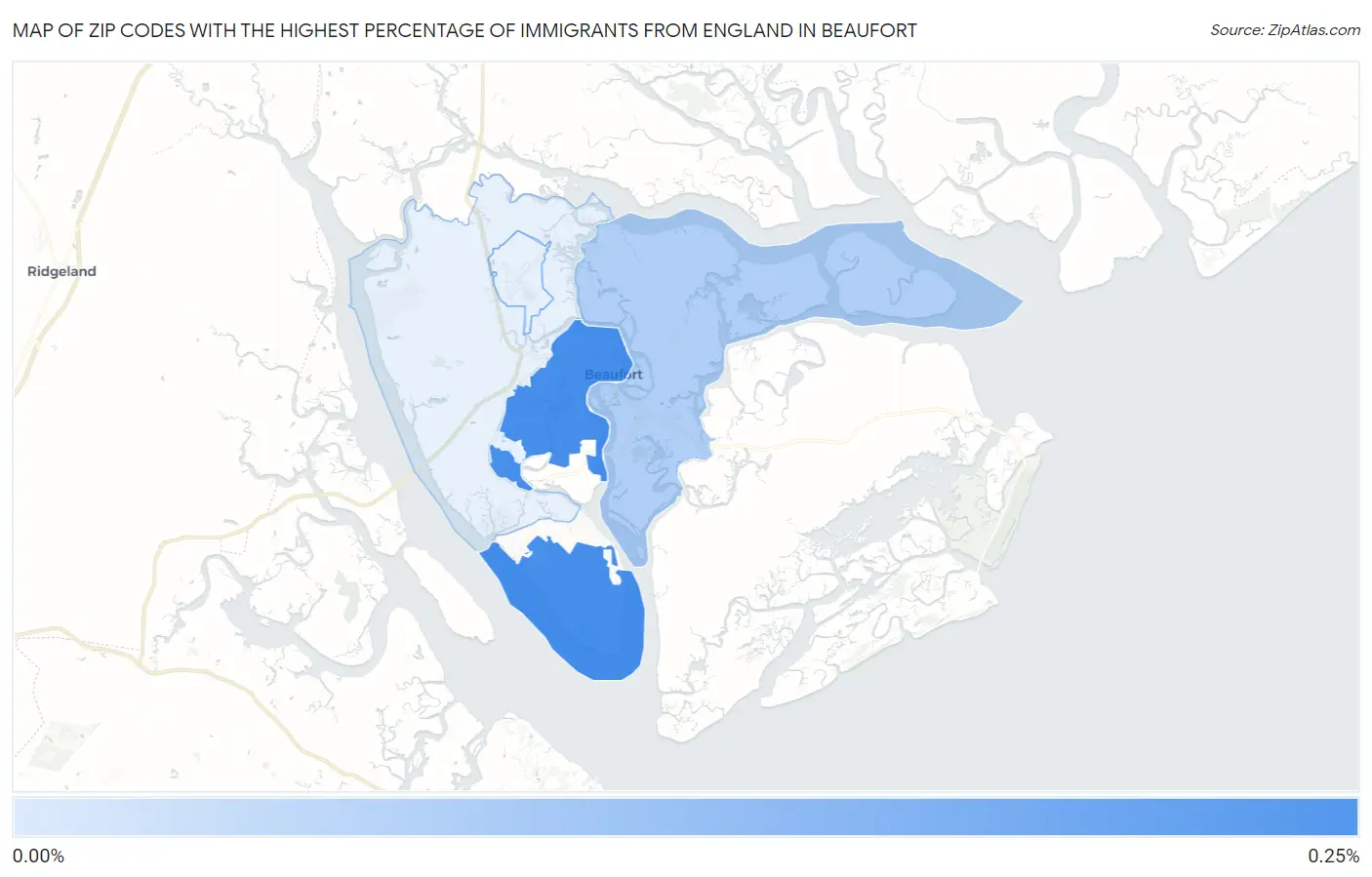 Zip Codes with the Highest Percentage of Immigrants from England in Beaufort Map