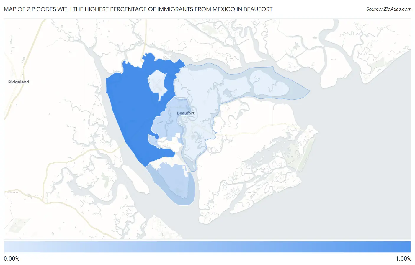 Zip Codes with the Highest Percentage of Immigrants from Mexico in Beaufort Map