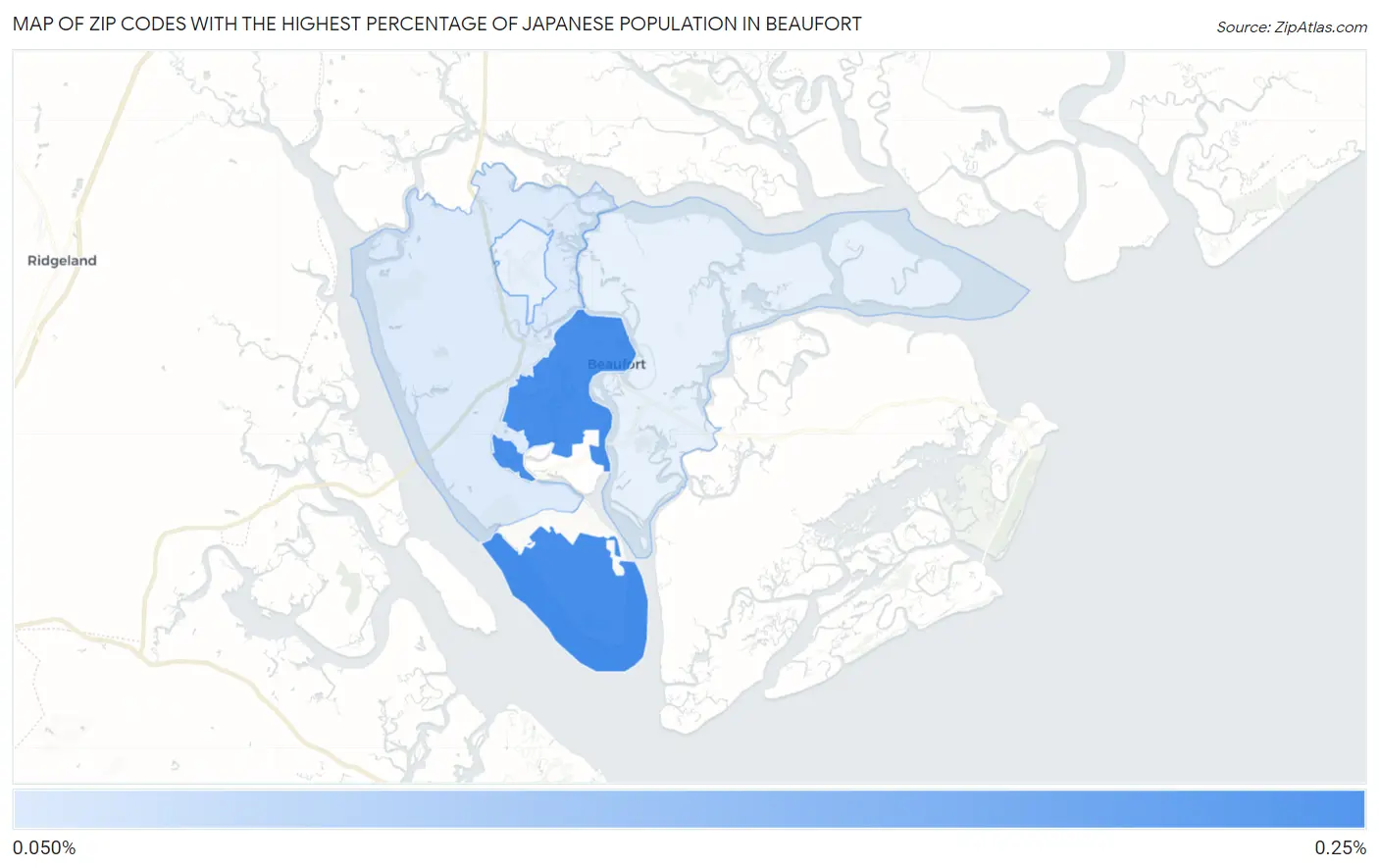 Zip Codes with the Highest Percentage of Japanese Population in Beaufort Map