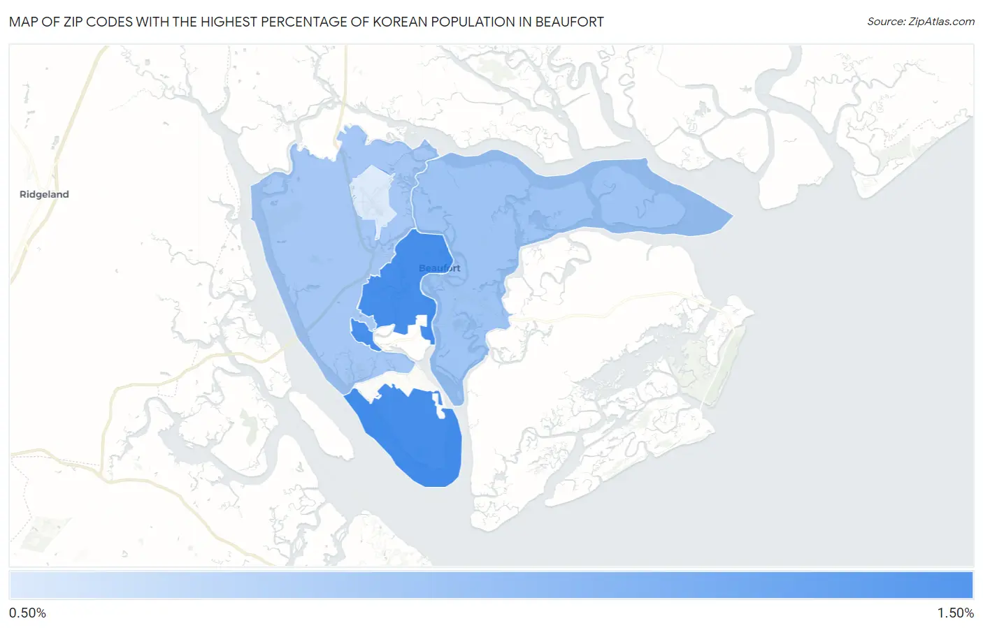 Zip Codes with the Highest Percentage of Korean Population in Beaufort Map