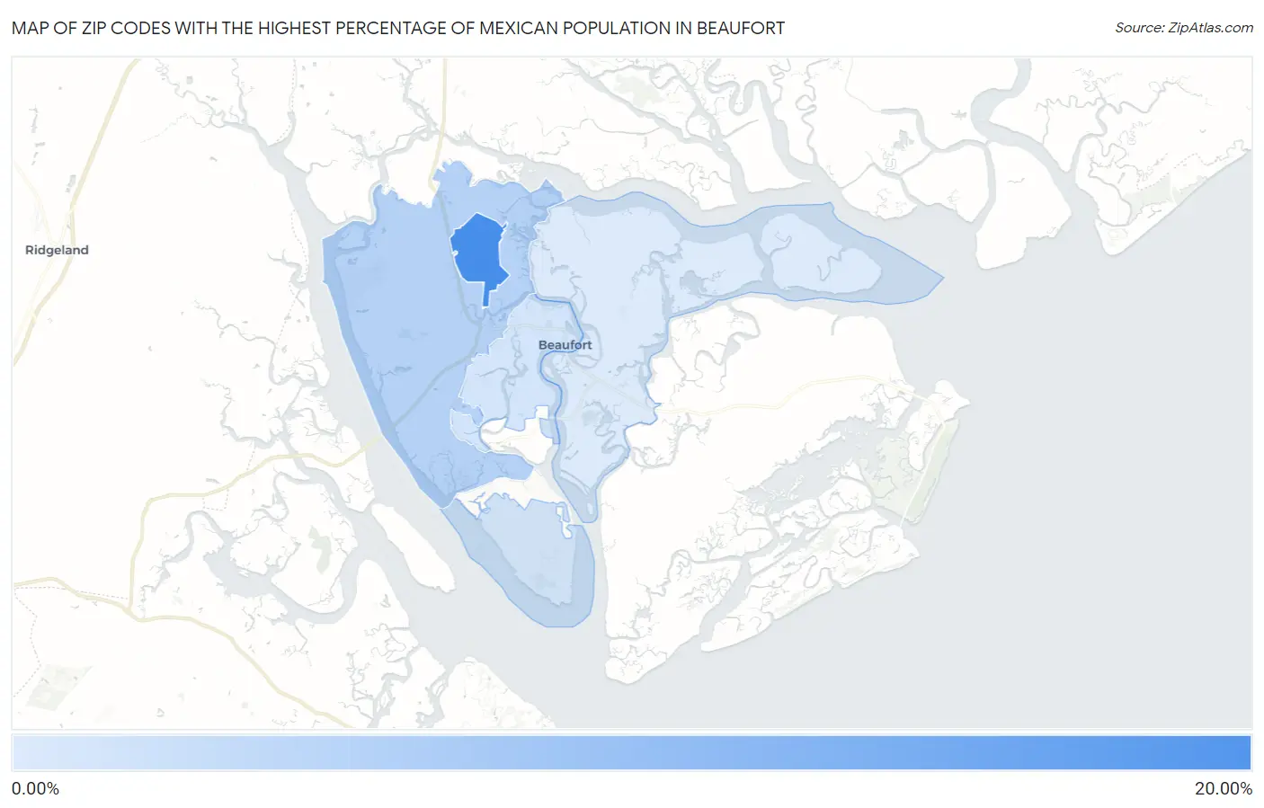 Zip Codes with the Highest Percentage of Mexican Population in Beaufort Map