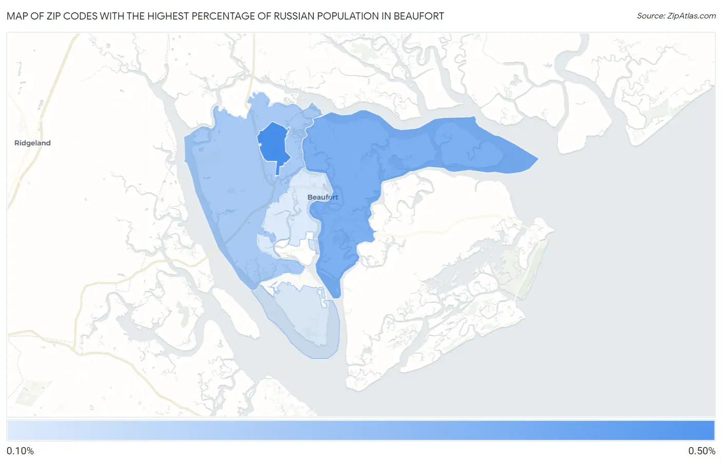Zip Codes with the Highest Percentage of Russian Population in Beaufort Map