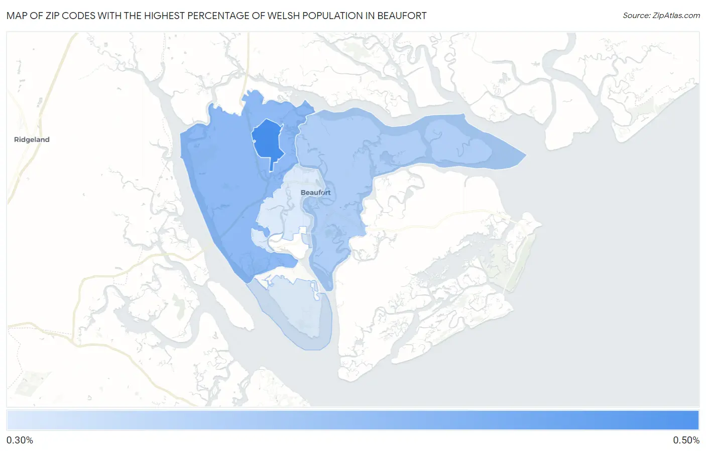 Zip Codes with the Highest Percentage of Welsh Population in Beaufort Map