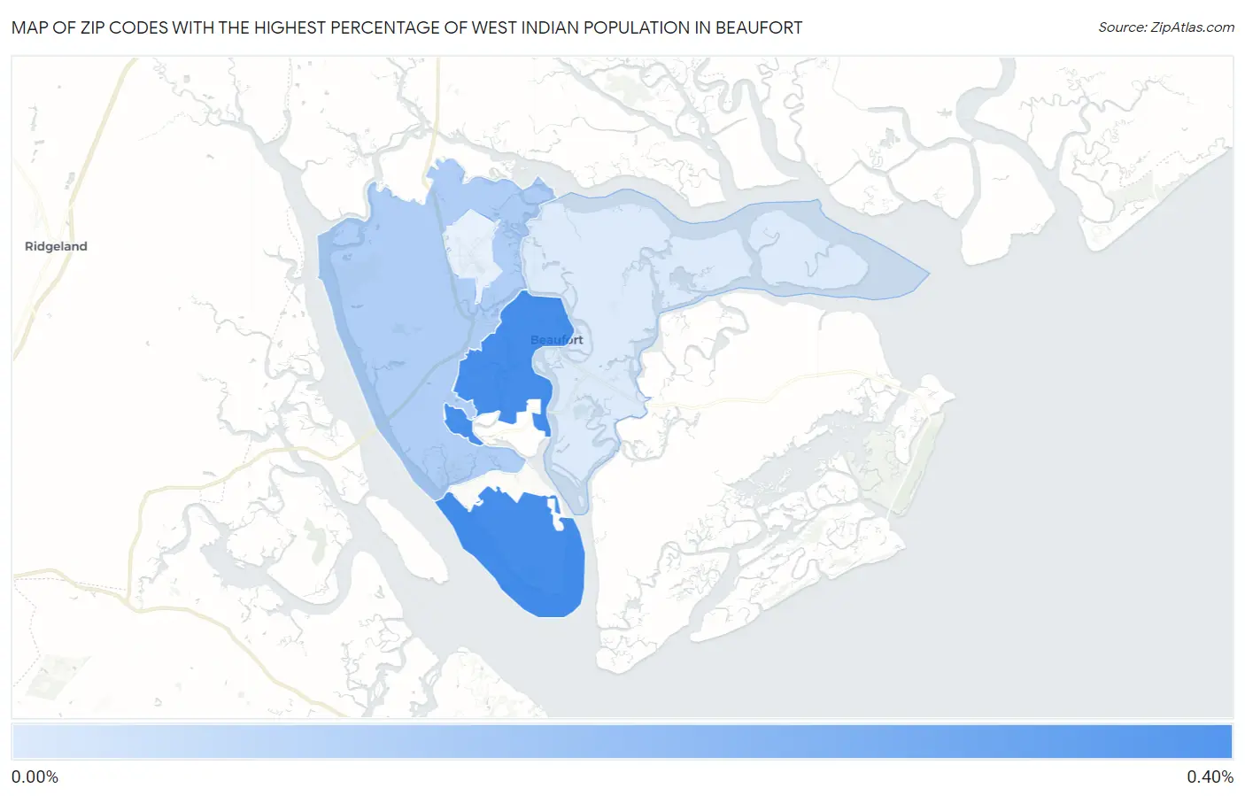 Zip Codes with the Highest Percentage of West Indian Population in Beaufort Map