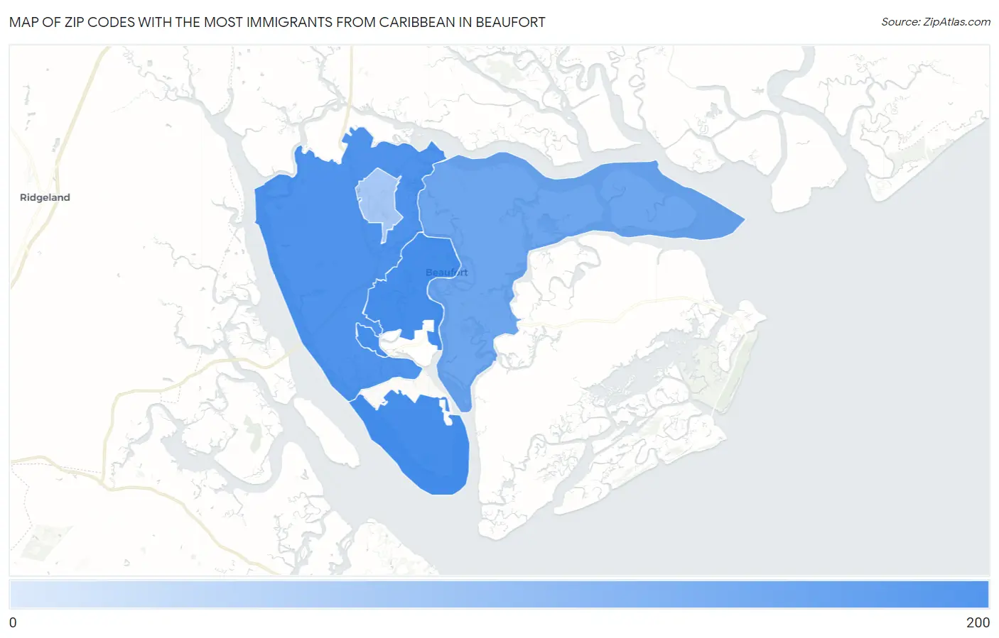 Zip Codes with the Most Immigrants from Caribbean in Beaufort Map