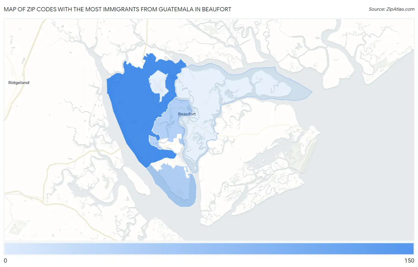 Zip Codes with the Most Immigrants from Guatemala in Beaufort Map