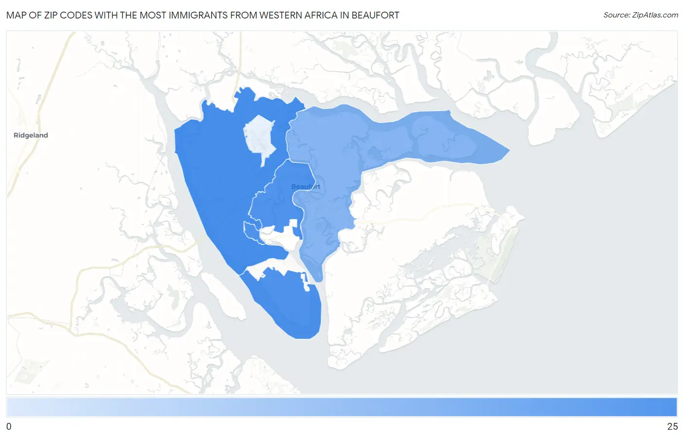 Zip Codes with the Most Immigrants from Western Africa in Beaufort Map