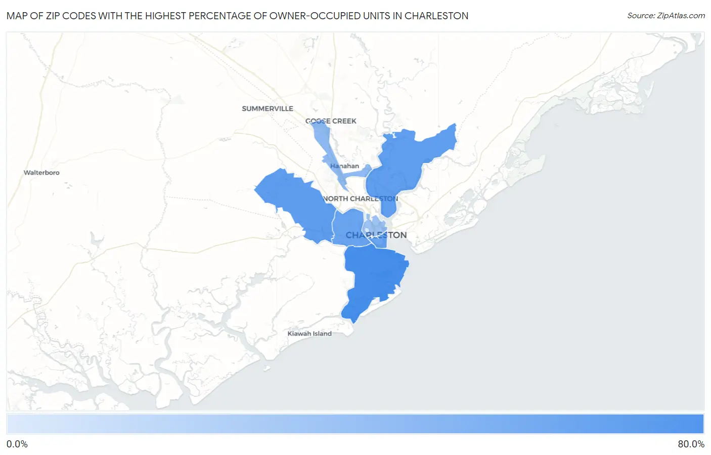 Zip Codes with the Highest Percentage of Owner-Occupied Units in Charleston Map