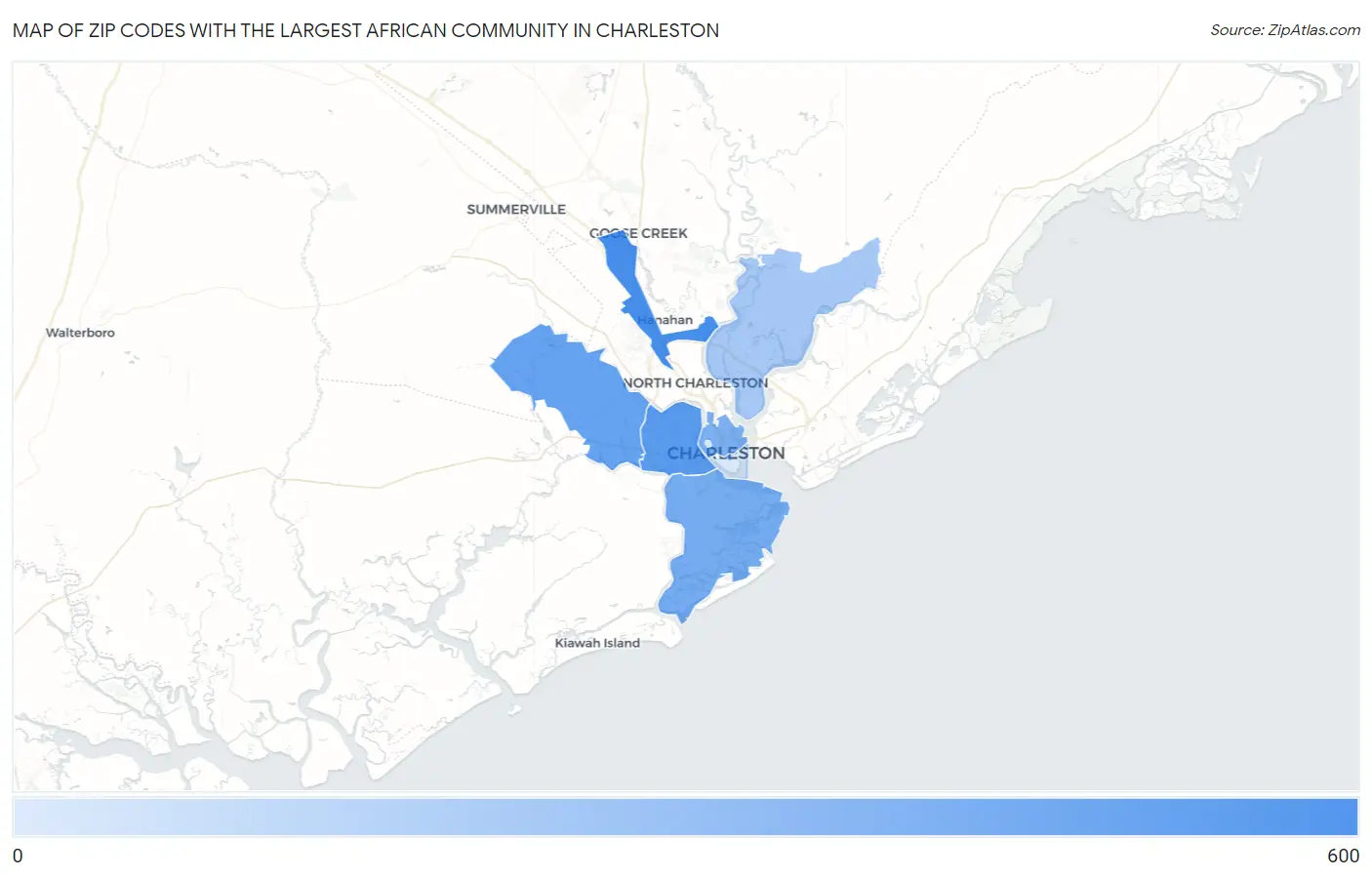 Zip Codes with the Largest African Community in Charleston Map