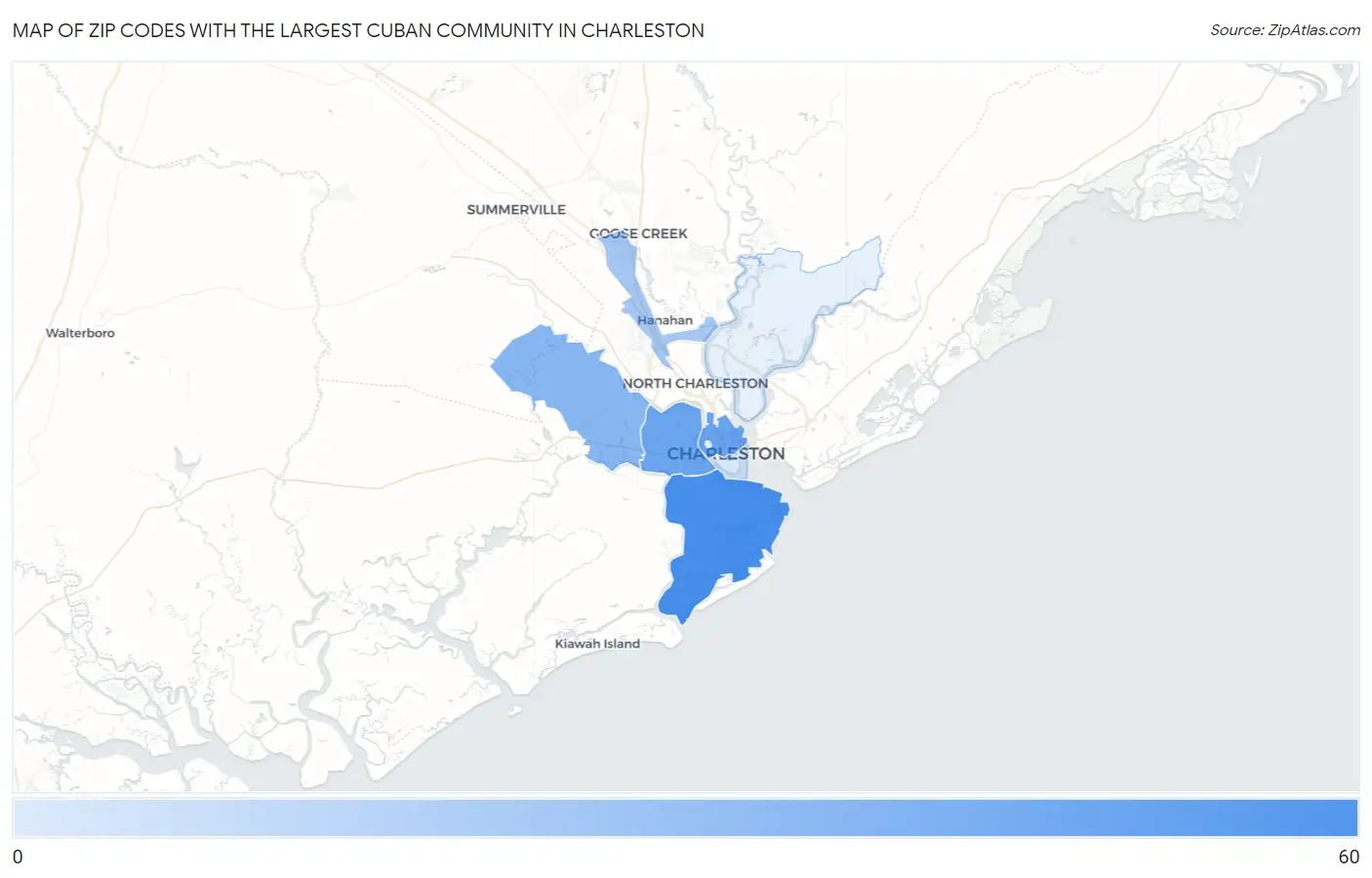 Zip Codes with the Largest Cuban Community in Charleston Map