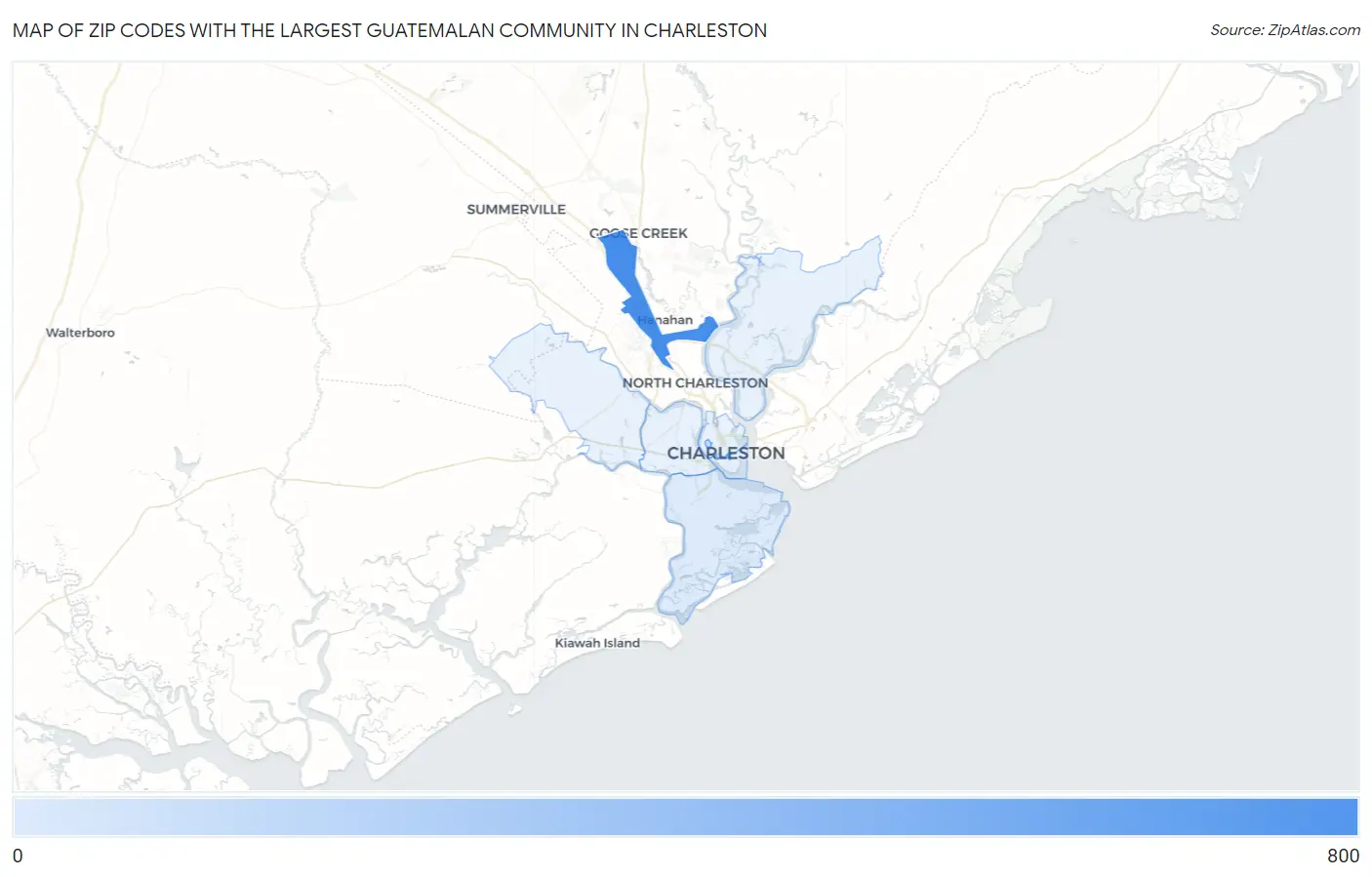 Zip Codes with the Largest Guatemalan Community in Charleston Map