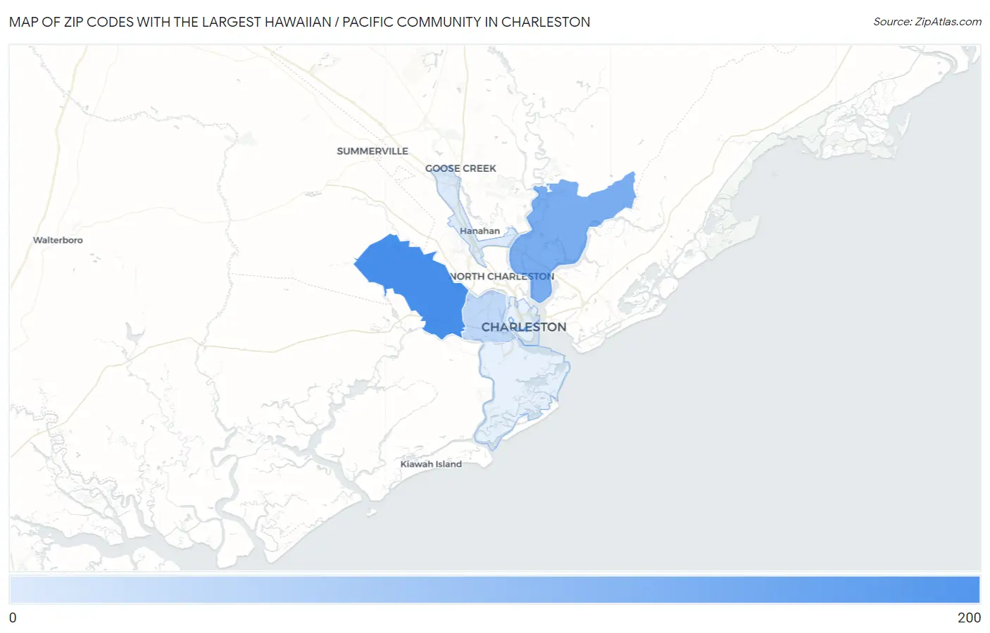Zip Codes with the Largest Hawaiian / Pacific Community in Charleston Map
