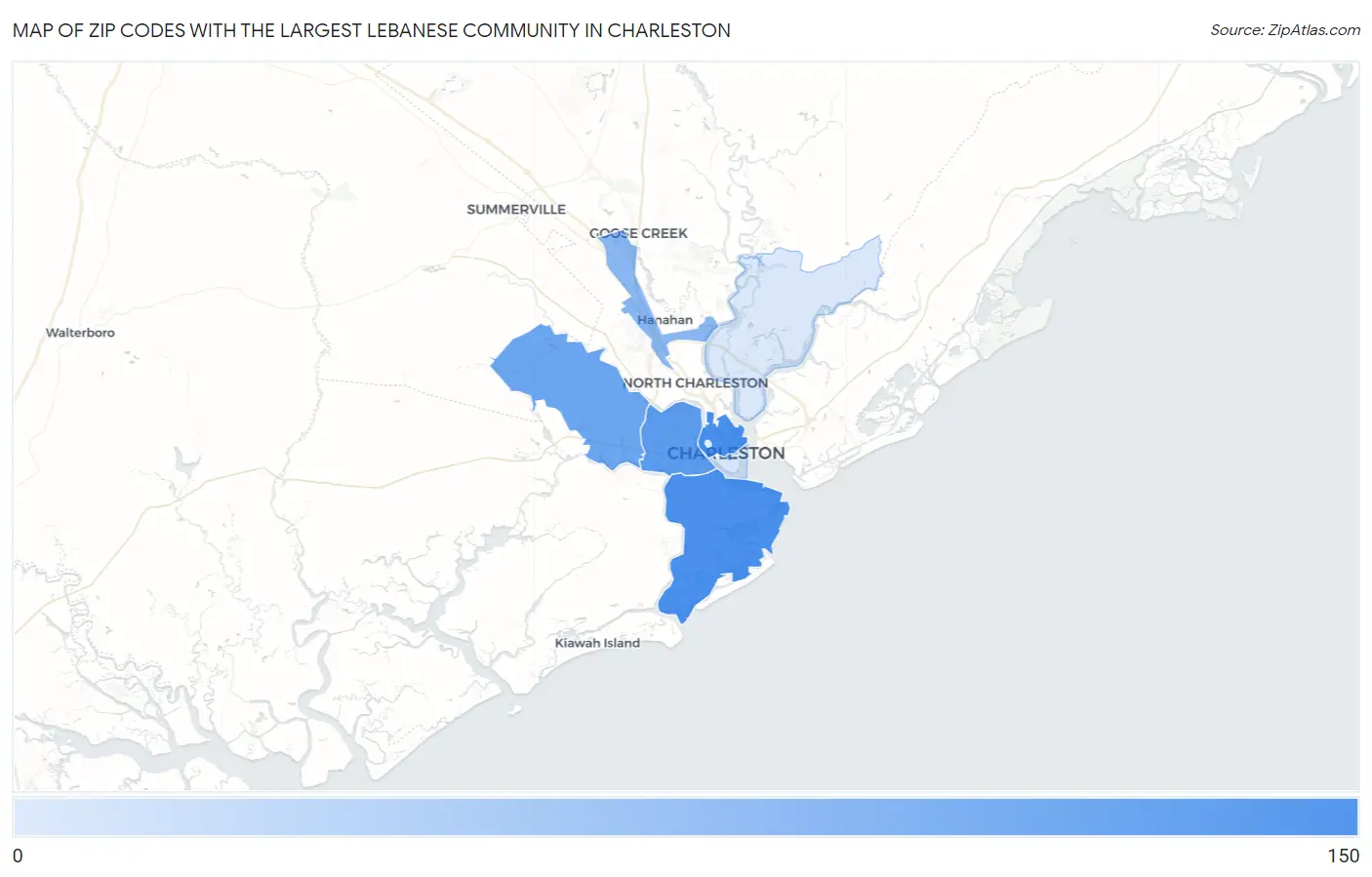 Zip Codes with the Largest Lebanese Community in Charleston Map