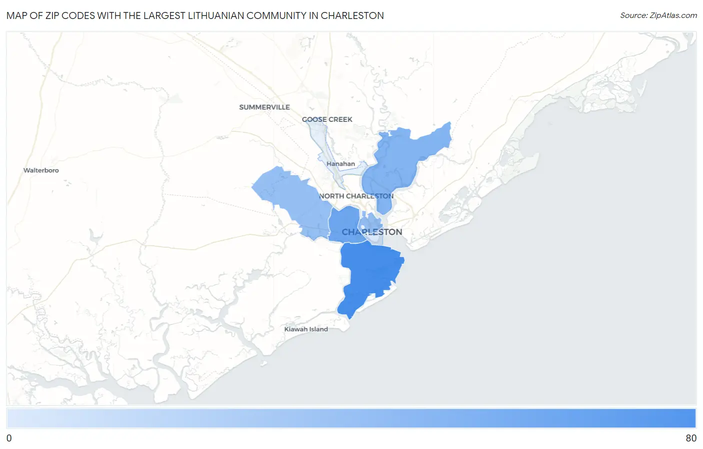 Zip Codes with the Largest Lithuanian Community in Charleston Map