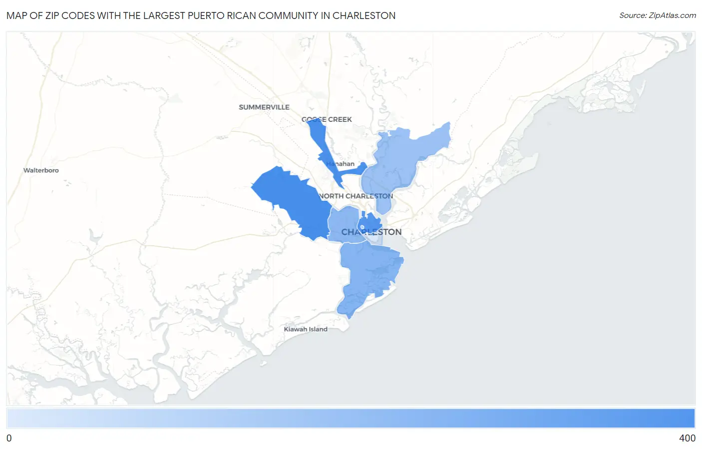 Zip Codes with the Largest Puerto Rican Community in Charleston Map