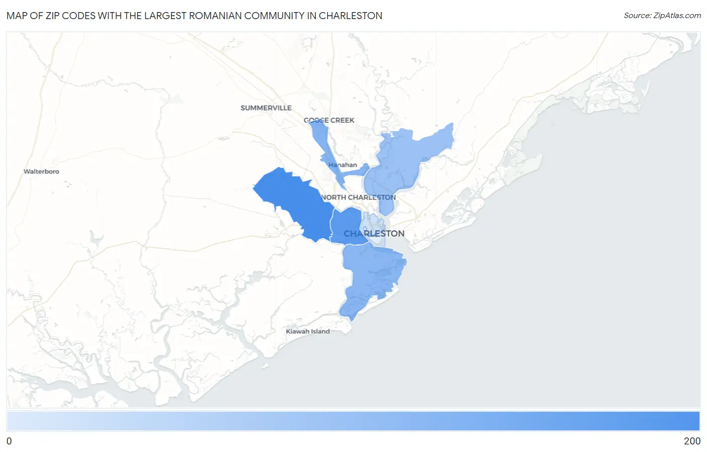 Zip Codes with the Largest Romanian Community in Charleston Map