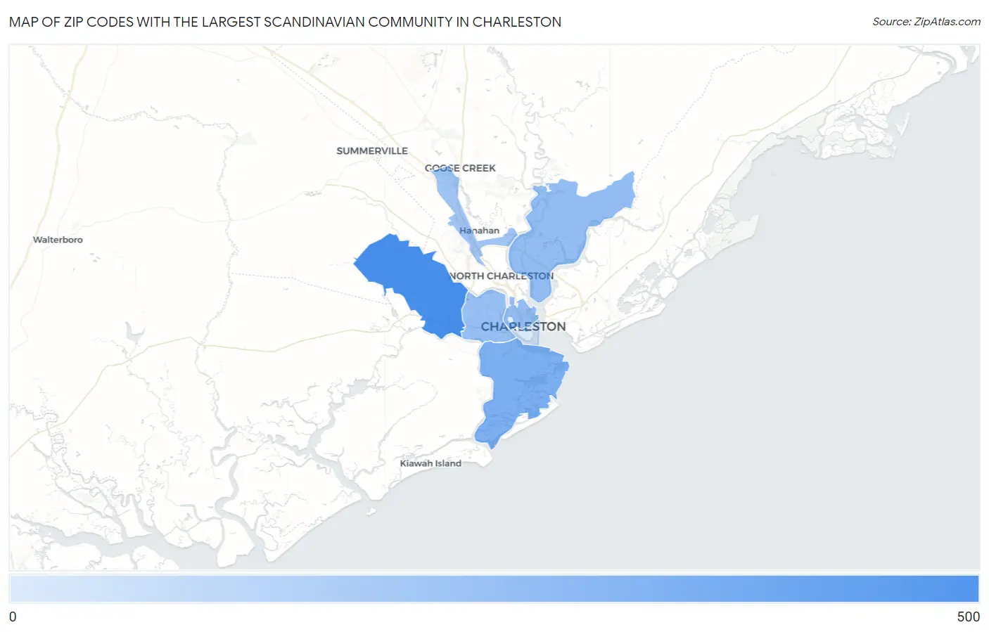 Zip Codes with the Largest Scandinavian Community in Charleston Map