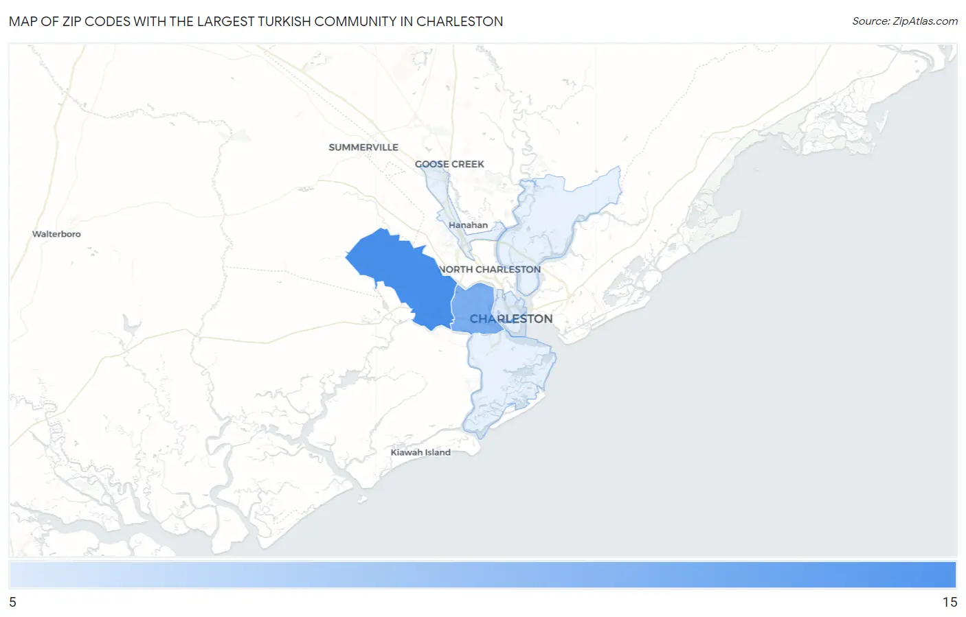 Zip Codes with the Largest Turkish Community in Charleston Map