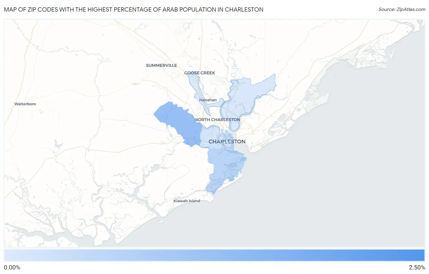 Zip Codes with the Highest Percentage of Arab Population in Charleston Map
