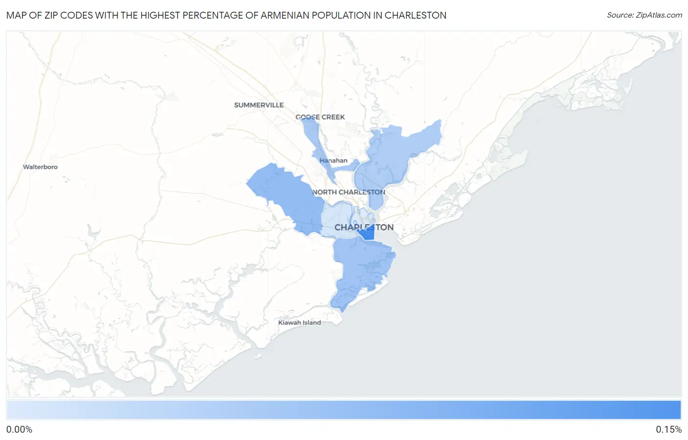 Zip Codes with the Highest Percentage of Armenian Population in Charleston Map