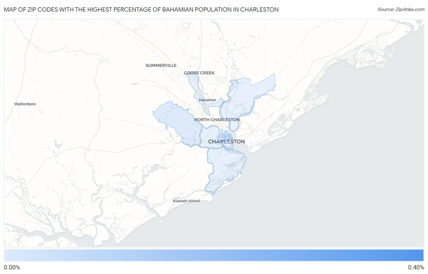 Zip Codes with the Highest Percentage of Bahamian Population in Charleston Map