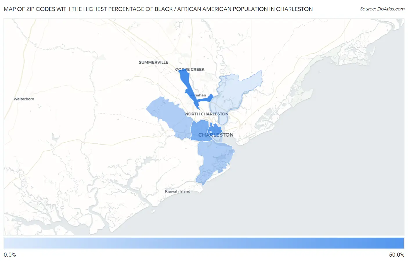 Zip Codes with the Highest Percentage of Black / African American Population in Charleston Map