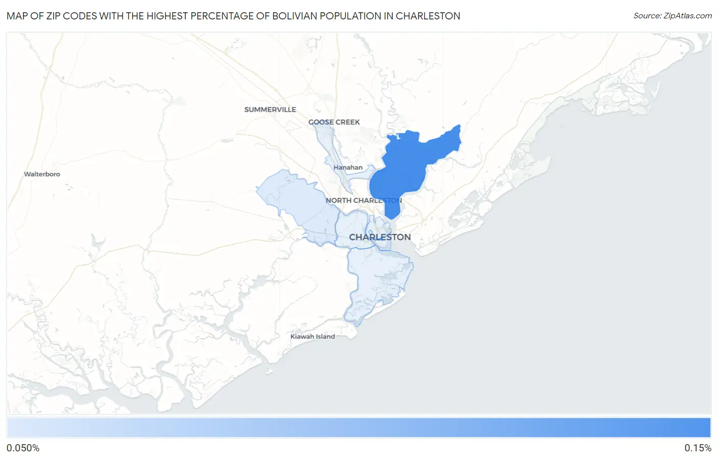 Zip Codes with the Highest Percentage of Bolivian Population in Charleston Map