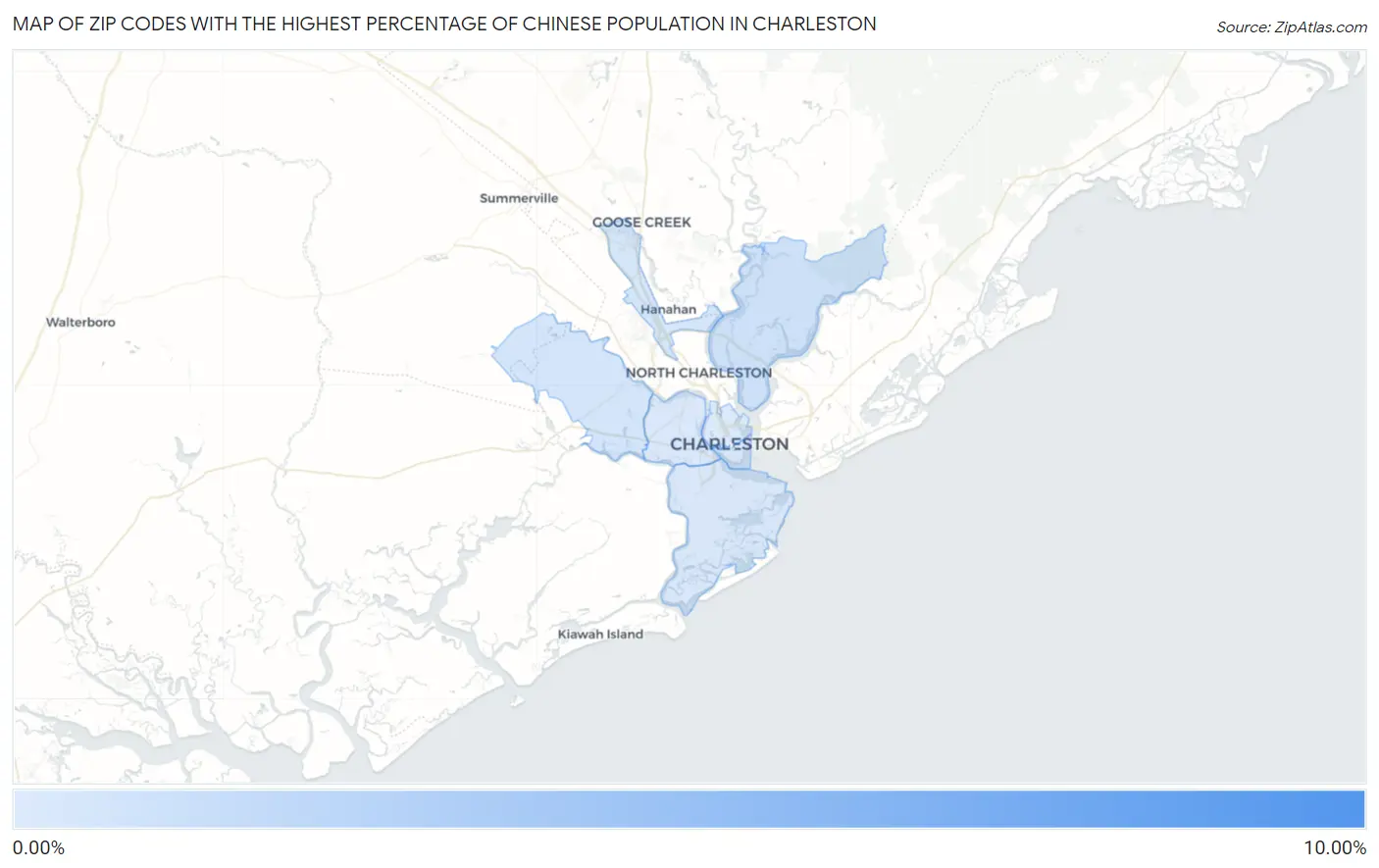 Zip Codes with the Highest Percentage of Chinese Population in Charleston Map