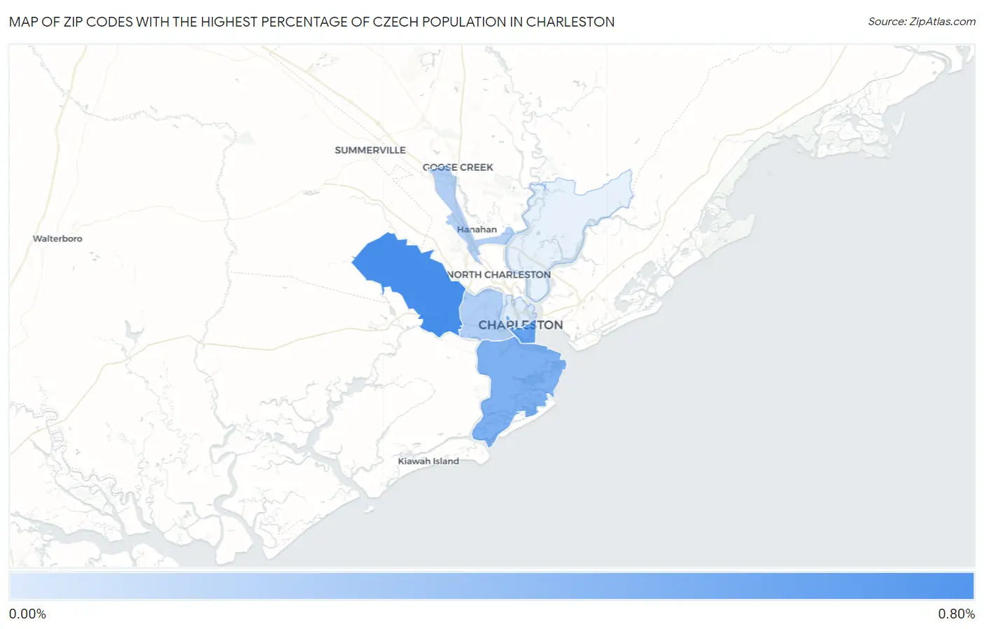 Zip Codes with the Highest Percentage of Czech Population in Charleston Map