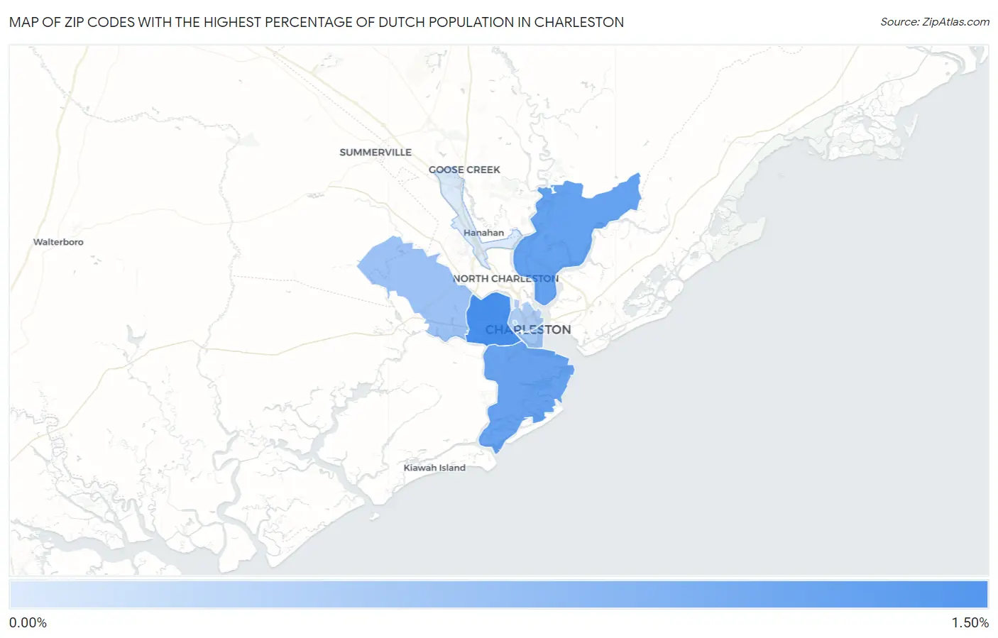Zip Codes with the Highest Percentage of Dutch Population in Charleston Map