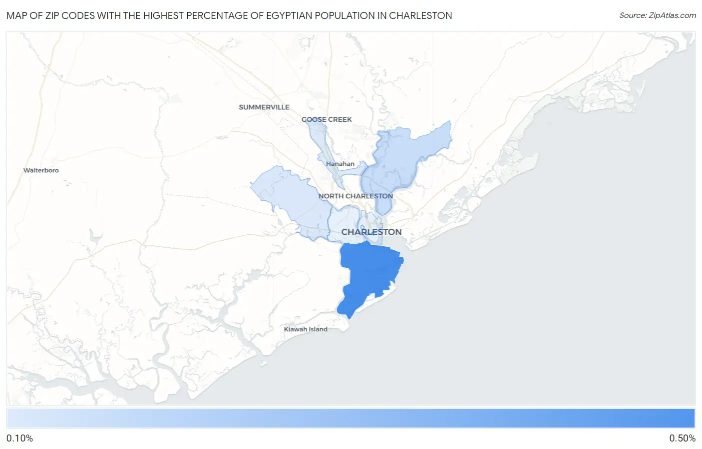 Zip Codes with the Highest Percentage of Egyptian Population in Charleston Map