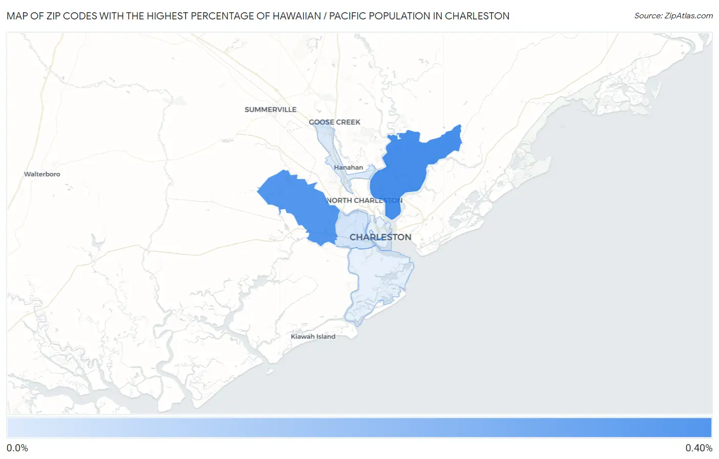 Zip Codes with the Highest Percentage of Hawaiian / Pacific Population in Charleston Map