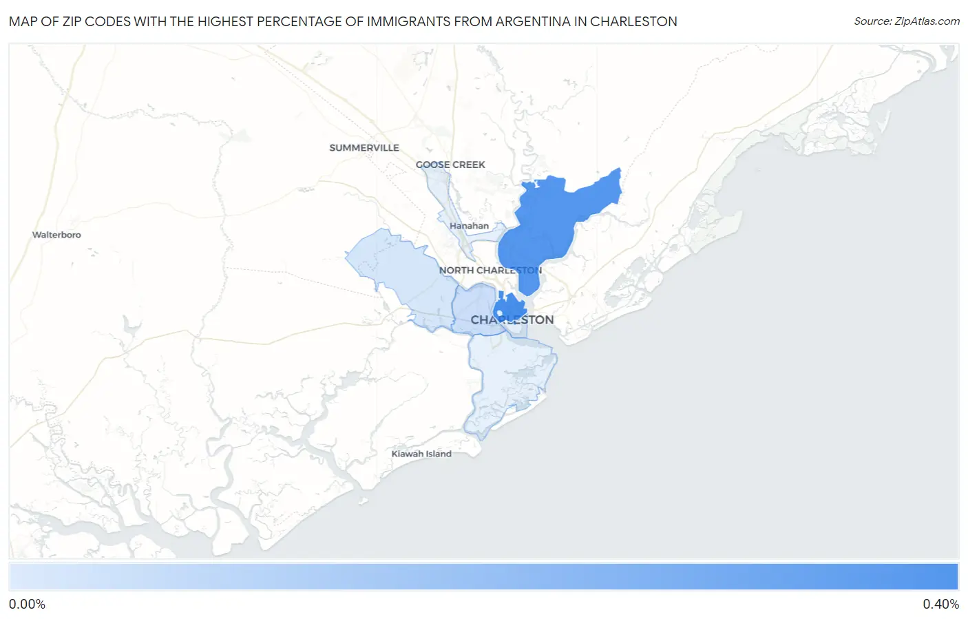 Zip Codes with the Highest Percentage of Immigrants from Argentina in Charleston Map