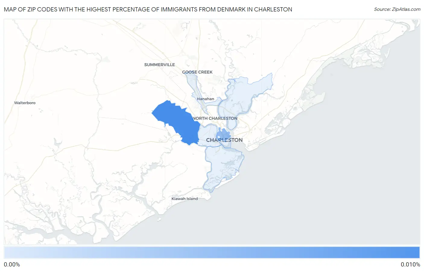 Zip Codes with the Highest Percentage of Immigrants from Denmark in Charleston Map
