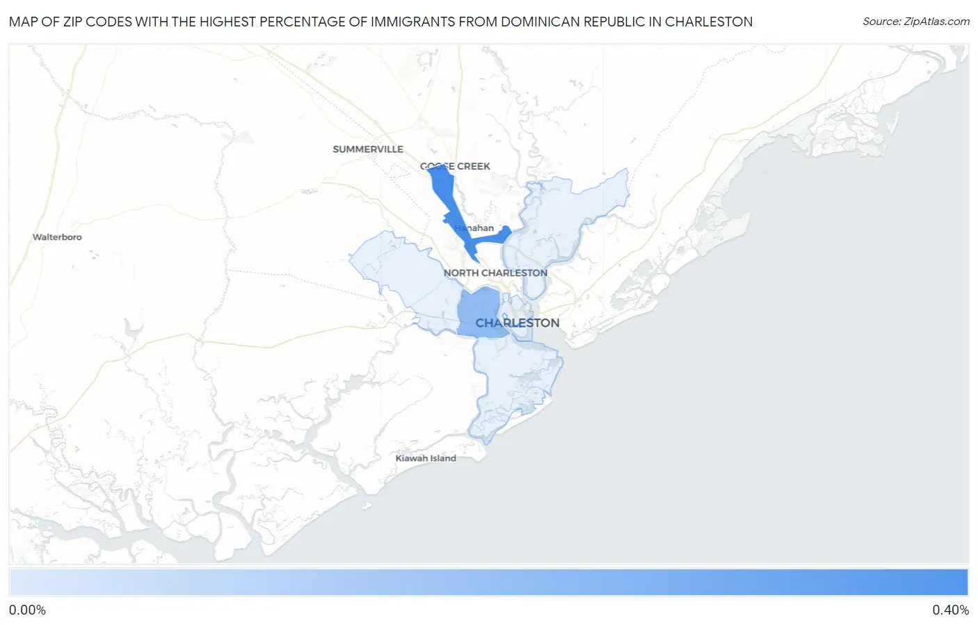 Zip Codes with the Highest Percentage of Immigrants from Dominican Republic in Charleston Map
