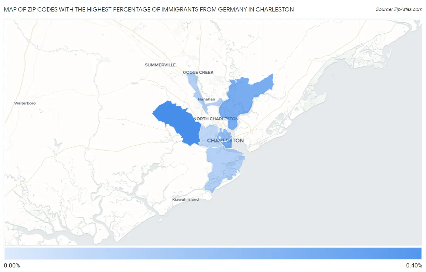 Zip Codes with the Highest Percentage of Immigrants from Germany in Charleston Map