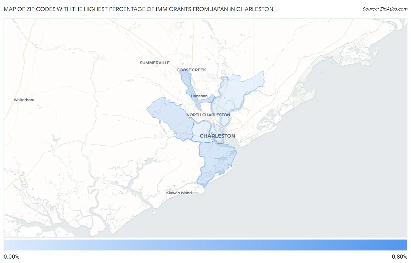 Zip Codes with the Highest Percentage of Immigrants from Japan in Charleston Map