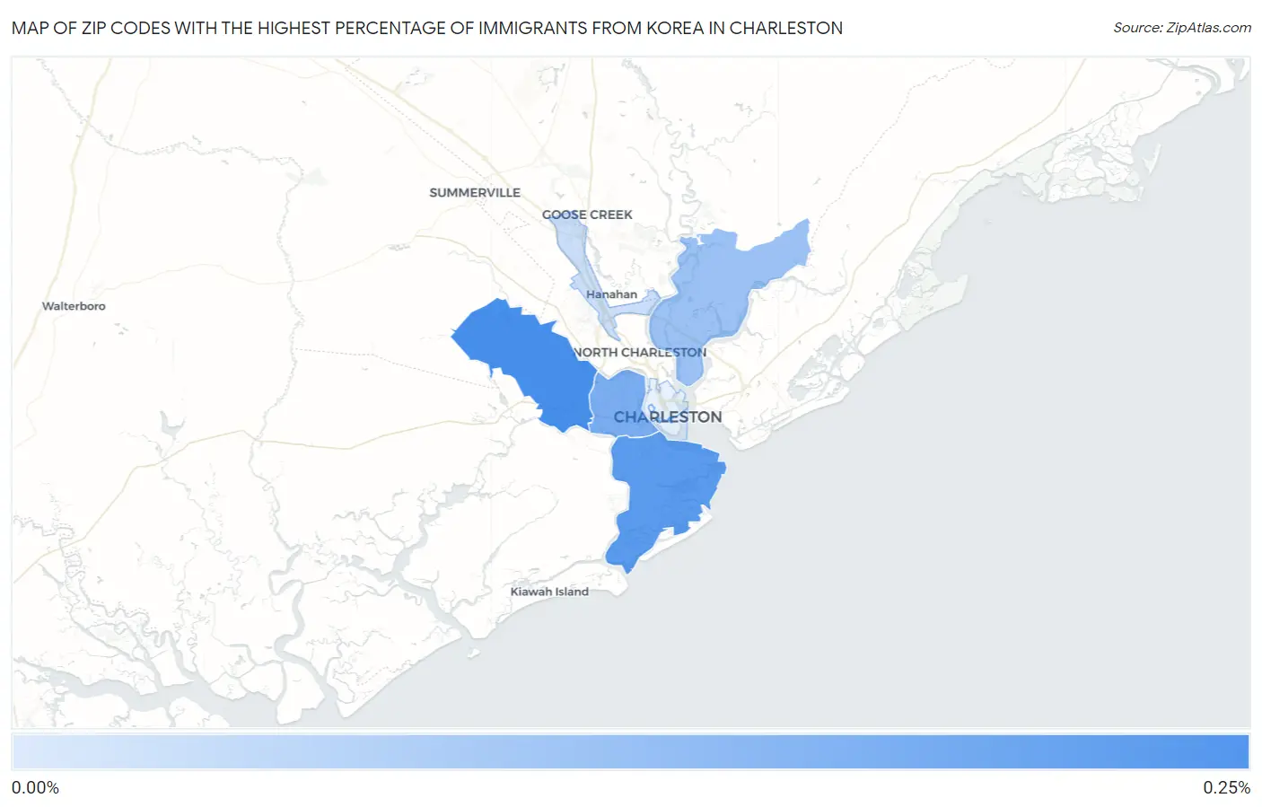 Zip Codes with the Highest Percentage of Immigrants from Korea in Charleston Map