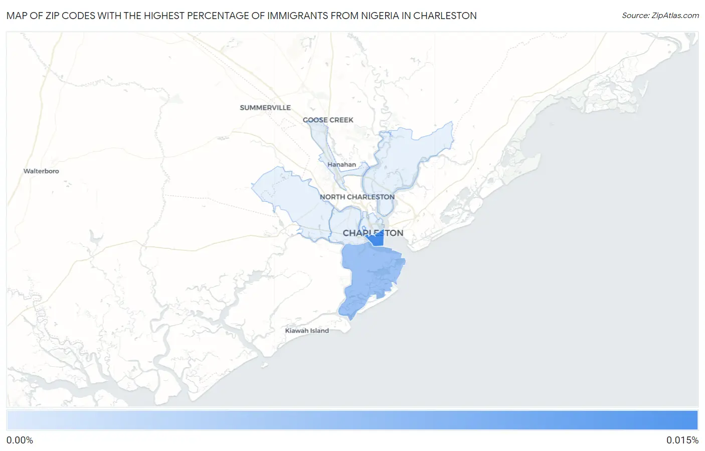 Zip Codes with the Highest Percentage of Immigrants from Nigeria in Charleston Map