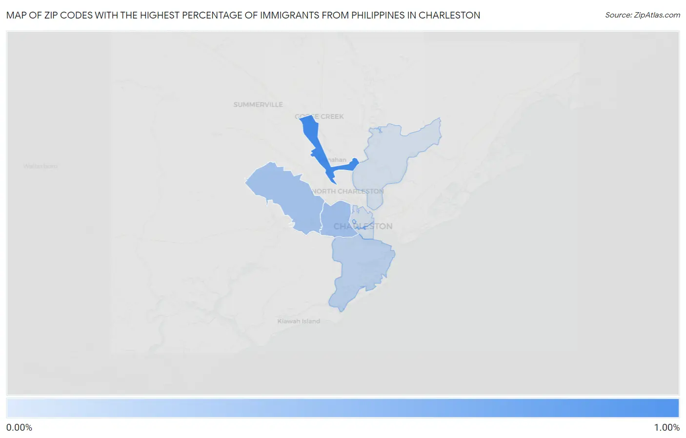 Zip Codes with the Highest Percentage of Immigrants from Philippines in Charleston Map